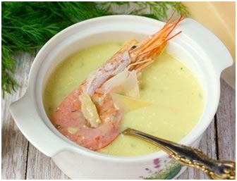 Крем суп сырный с креветками